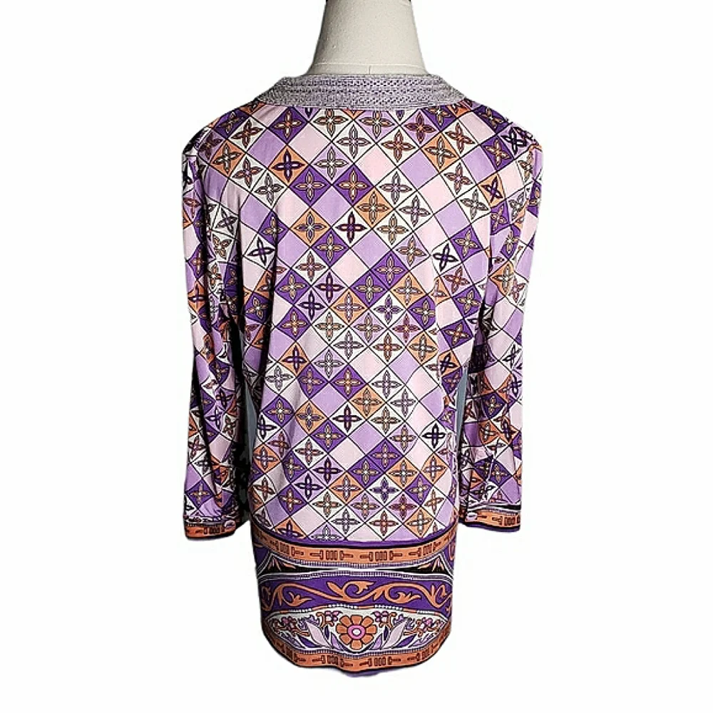 Tory Burch Silk Jersey Knit Tunic Beaded Neckline Preppy Morrocan Resort Cruise